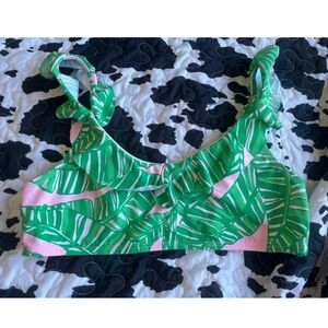 Lilly Pulitzer Girls Size 14 Bikini Top Ruffles Tropical Leaves